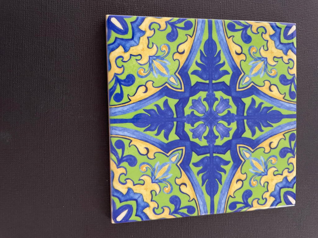 Decorative Tile - Green Blue Filagree