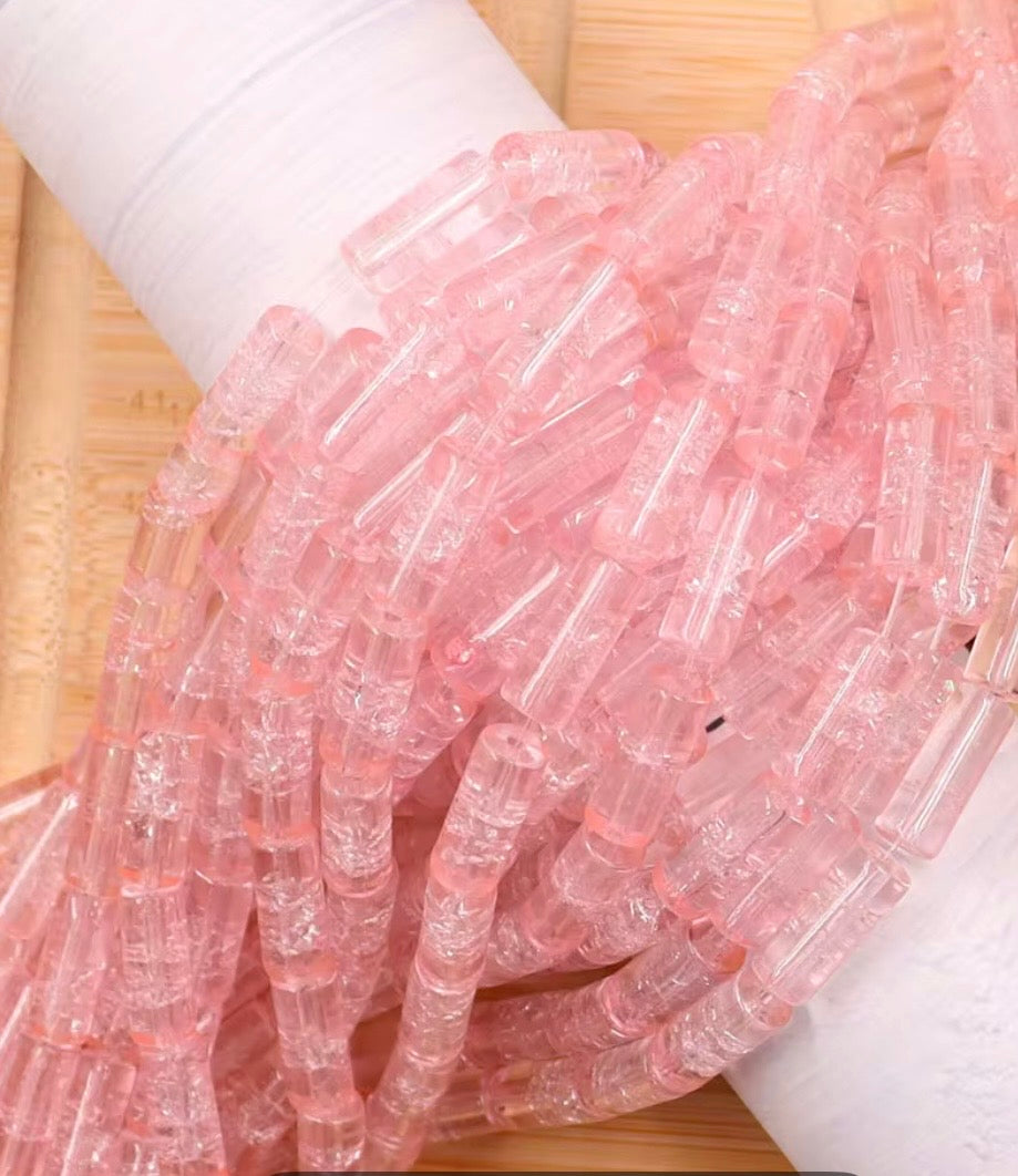 Glass Crackle Beads - Baby Pink
