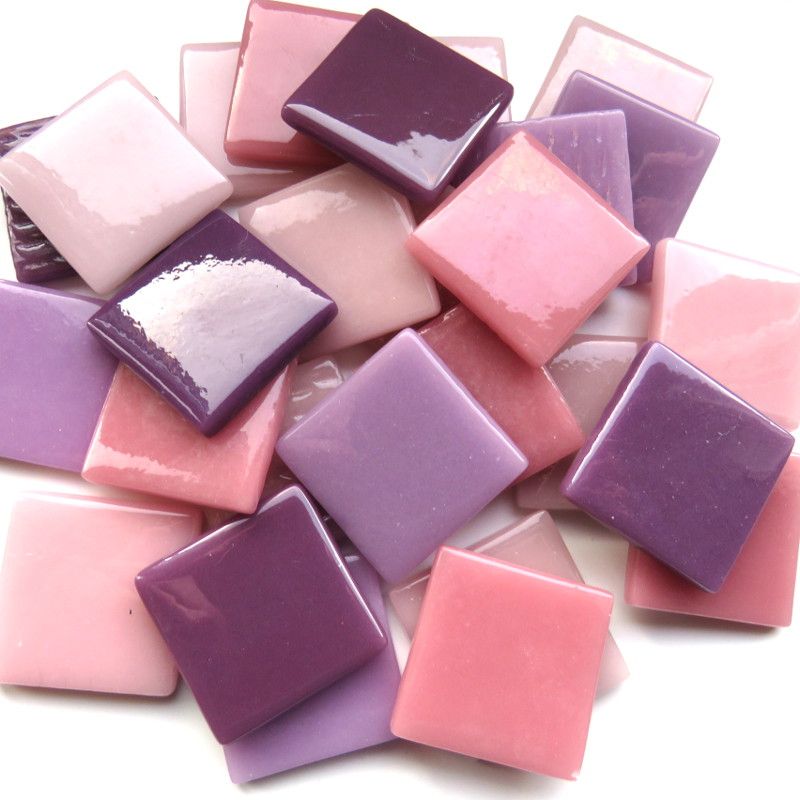 Pâte De Verre (PDV) 25mm Opaque Glass Squares -  Purple Passion Mix