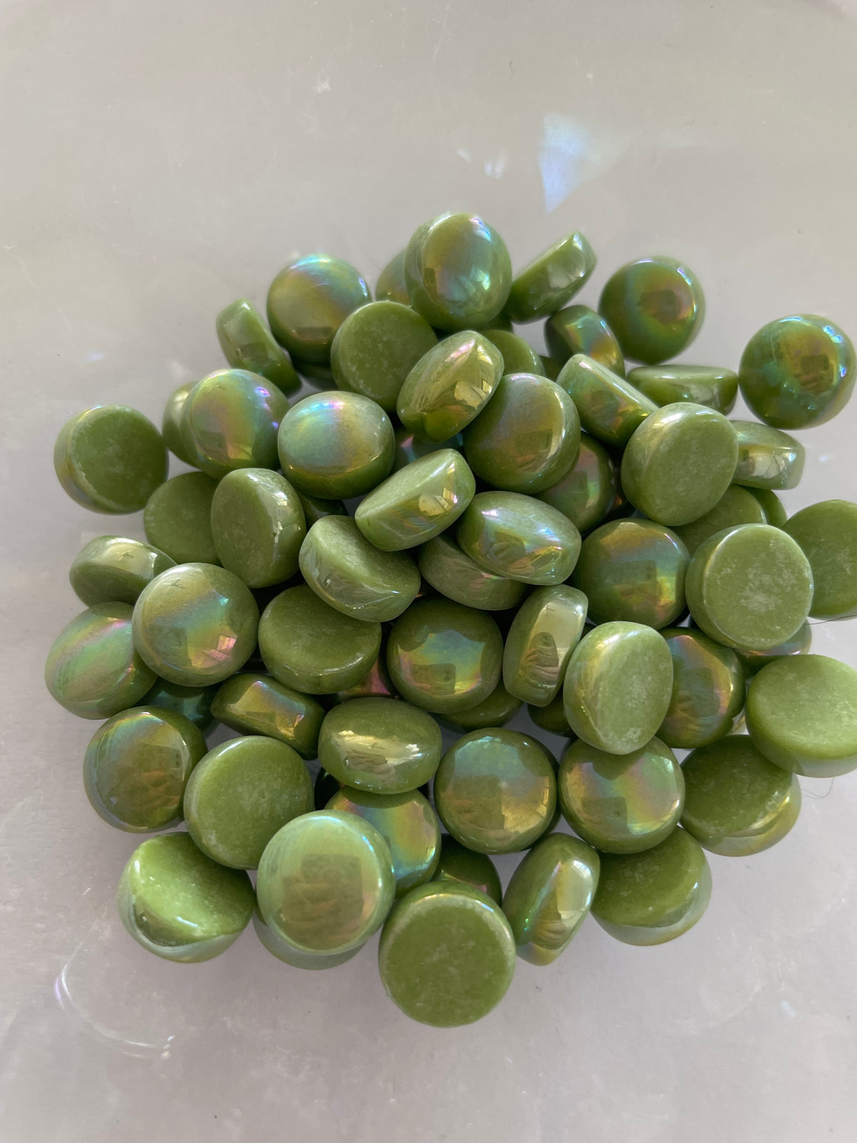 Iridised Domed Rounds - Meadow Green