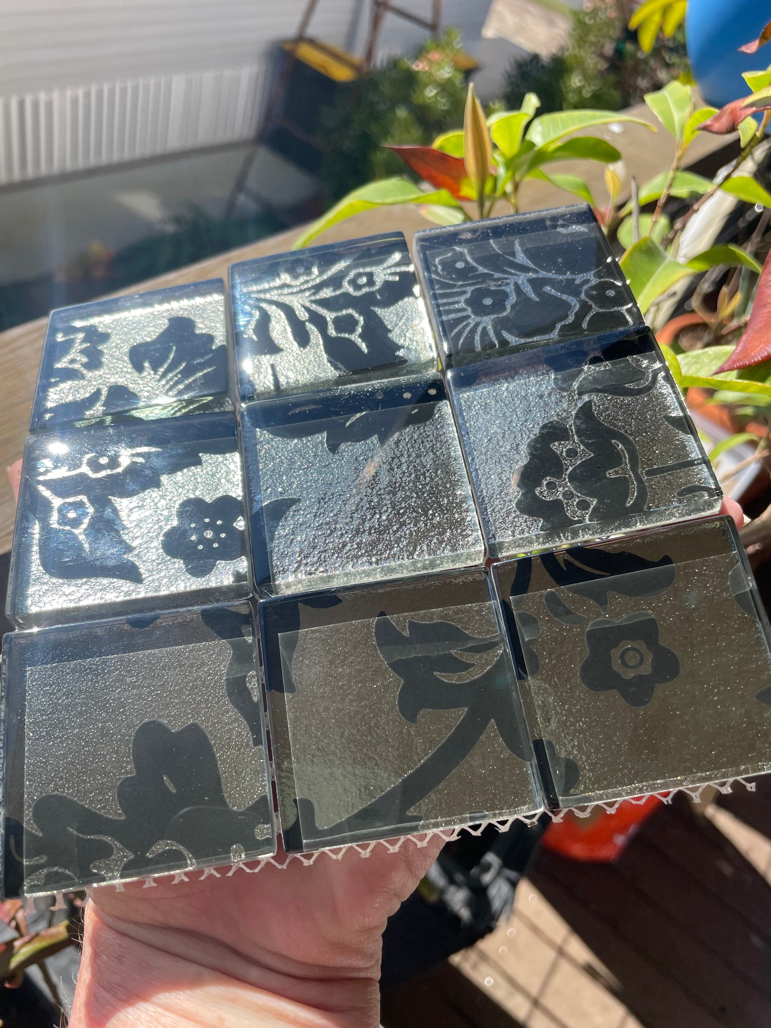 Black and Silver Damask Glass Tiles