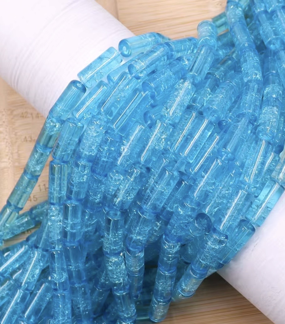 Glass Crackle Beads -Baby Blue