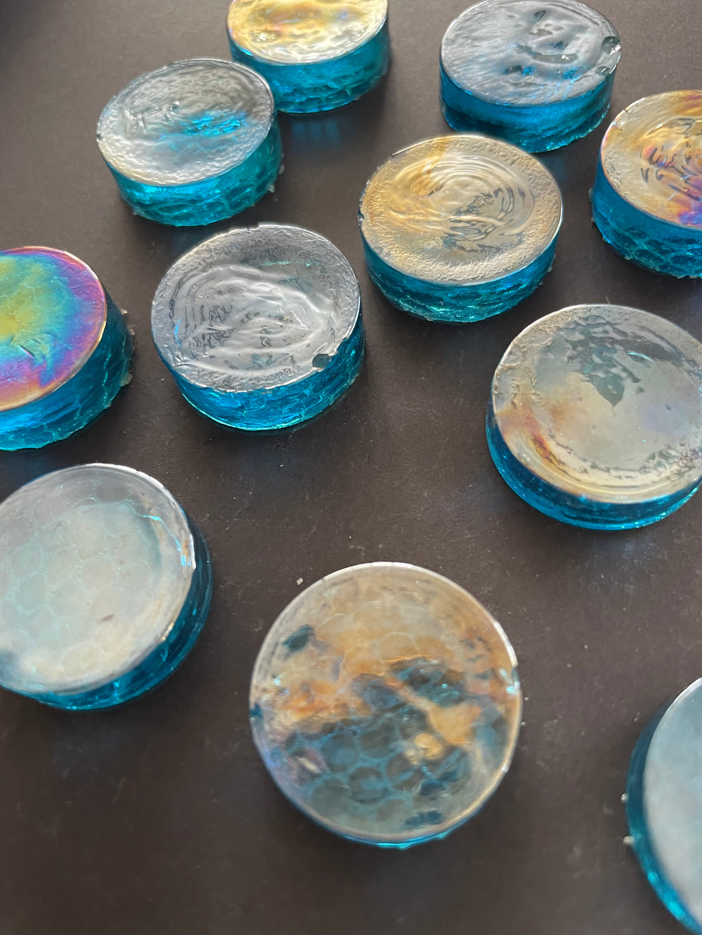 Iridised Glass Rounds - Light Blue