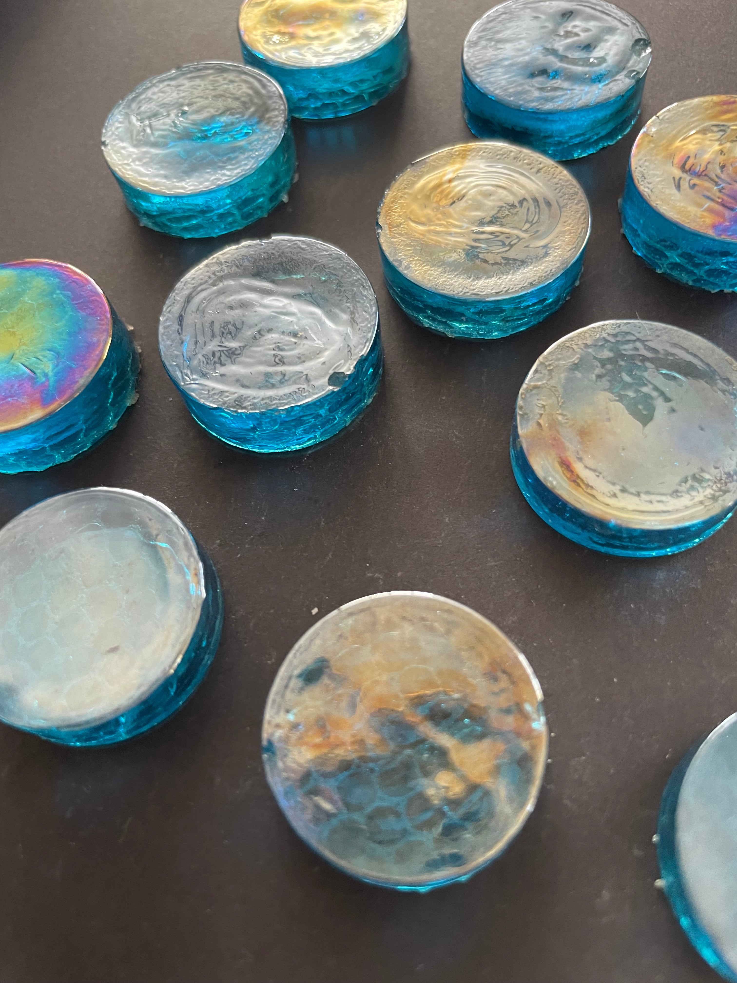 Iridised Glass Rounds - Light Blue