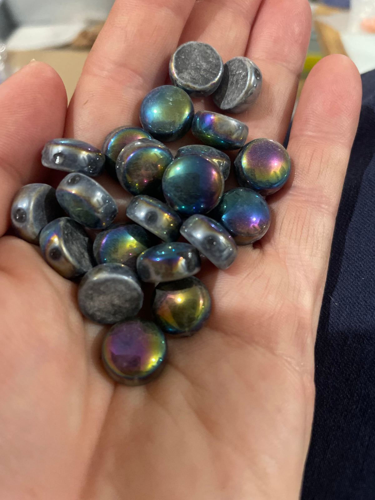 Iridised Domed Rounds - Opal Black