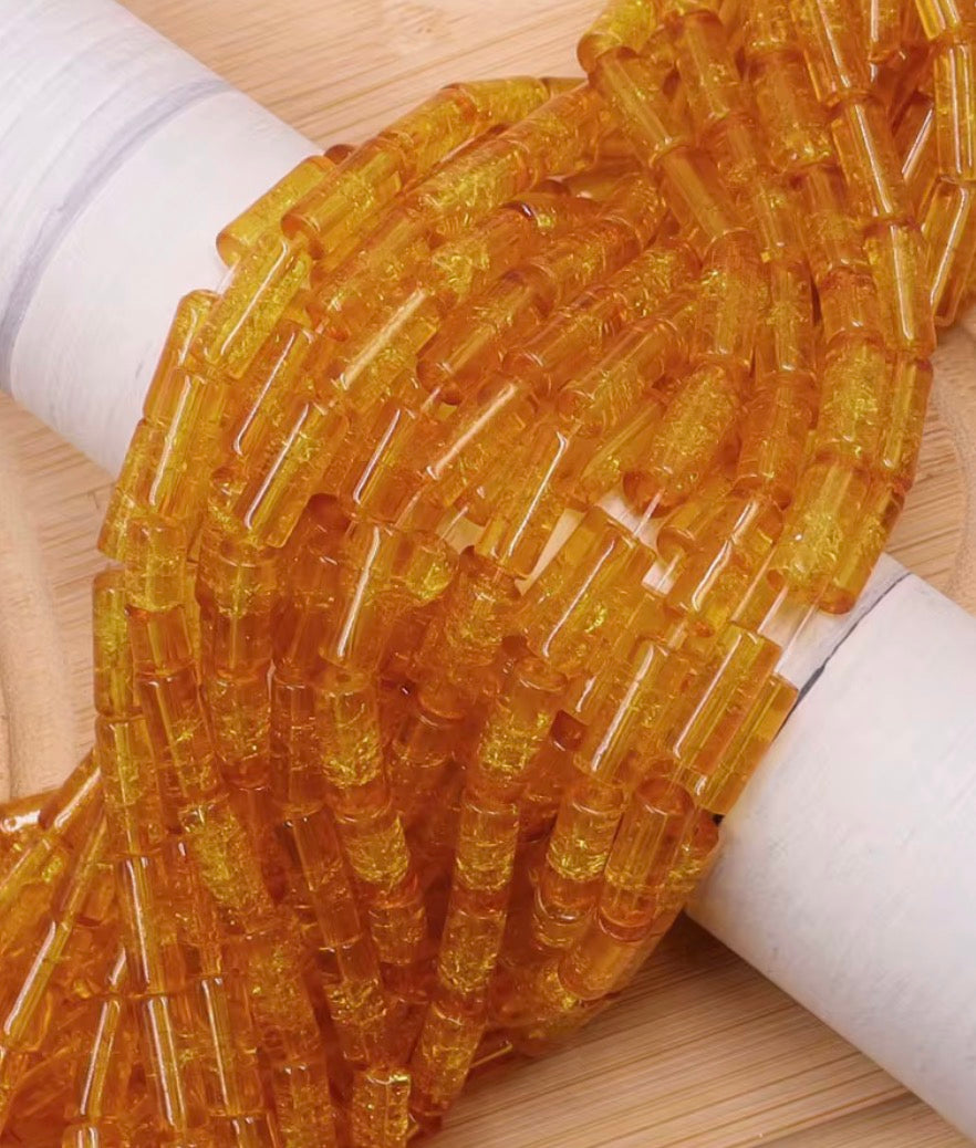 Glass Crackle Beads - Yellow Gold