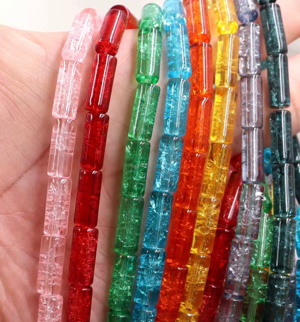 Glass Crackle Beads -Deep Blue