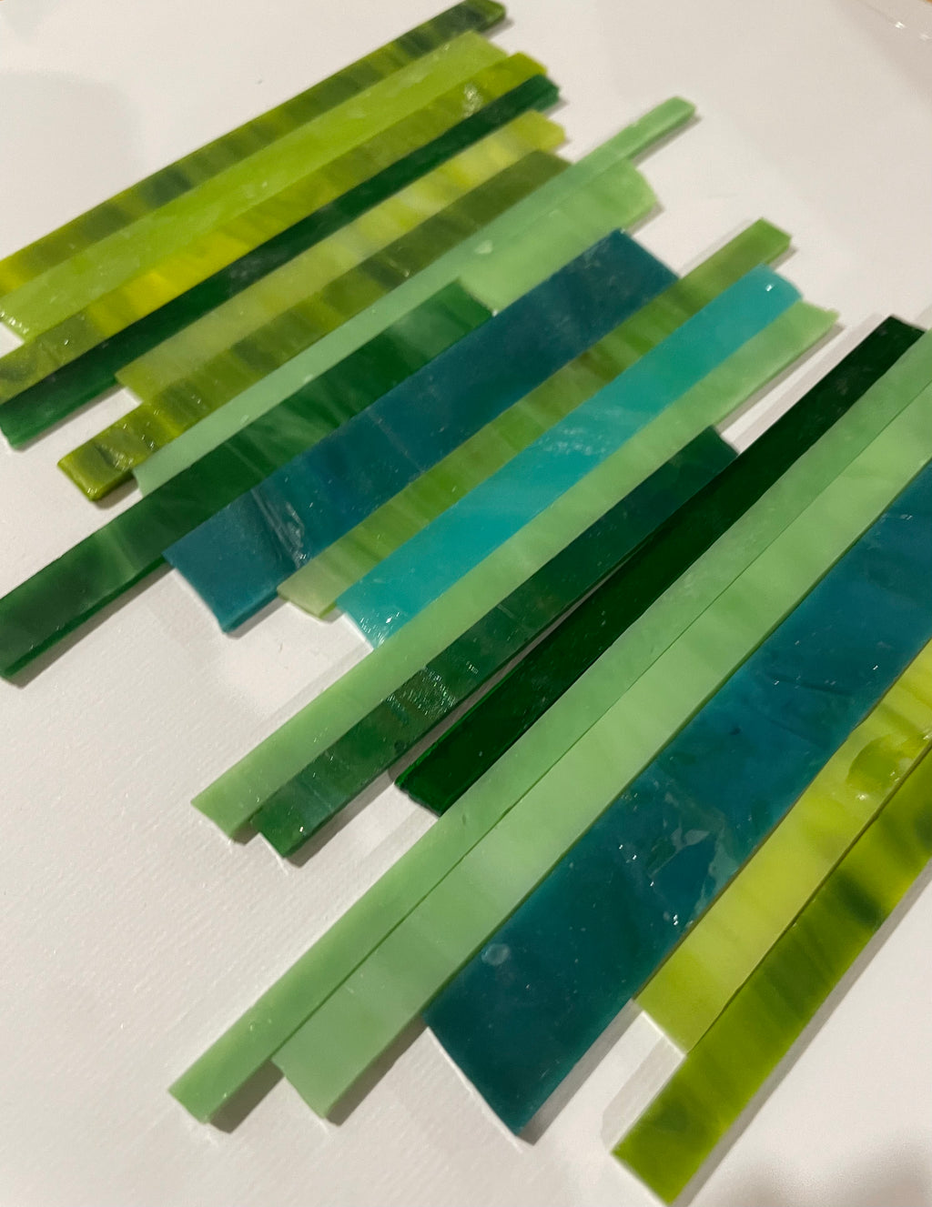 Stained Glass Strips - Green Mix Sml