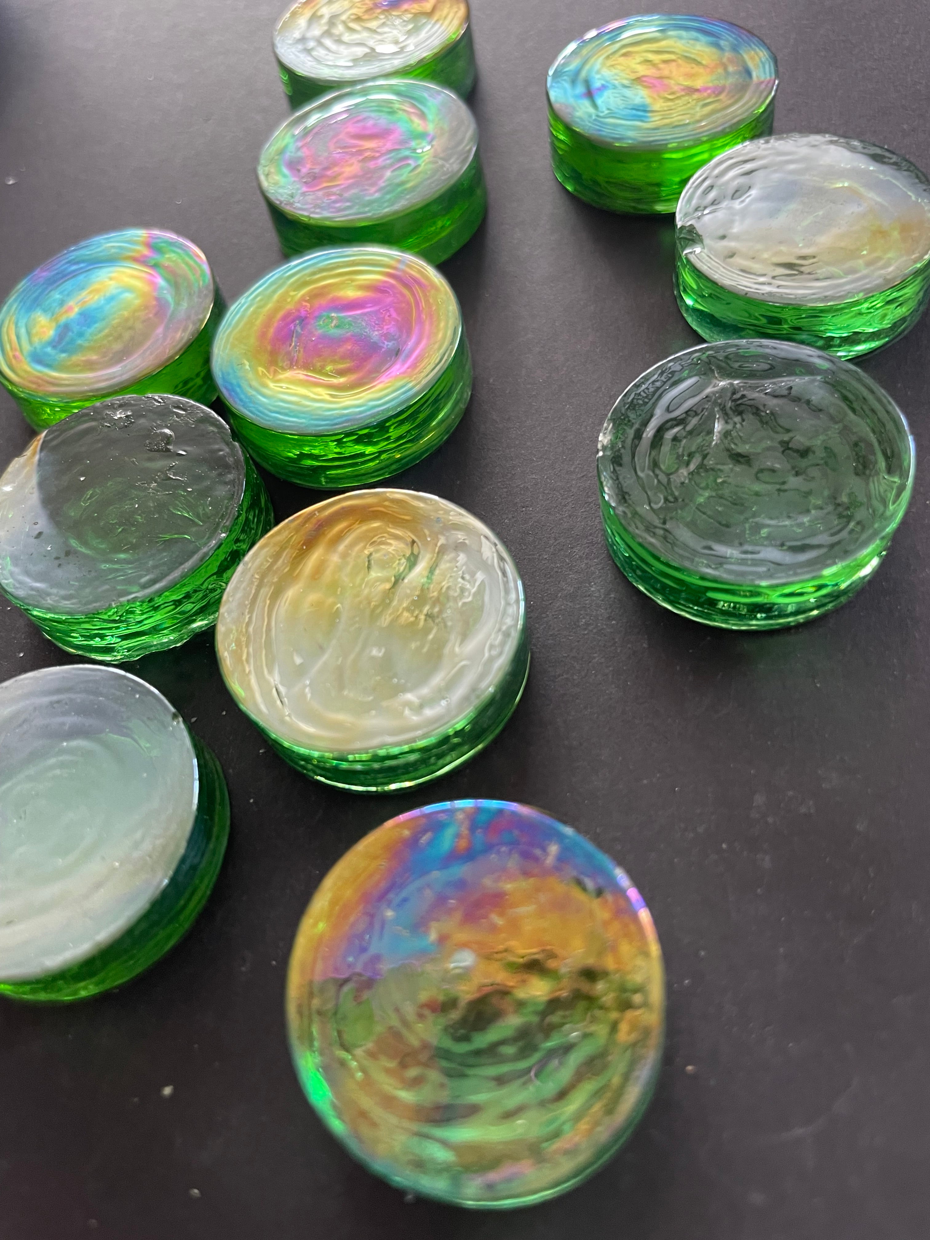 Iridised Glass Rounds - Green