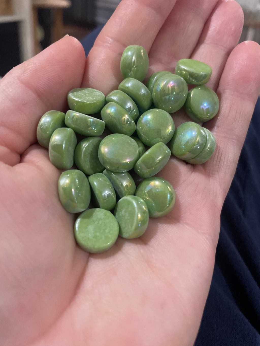 Iridised Domed Rounds - Meadow Green