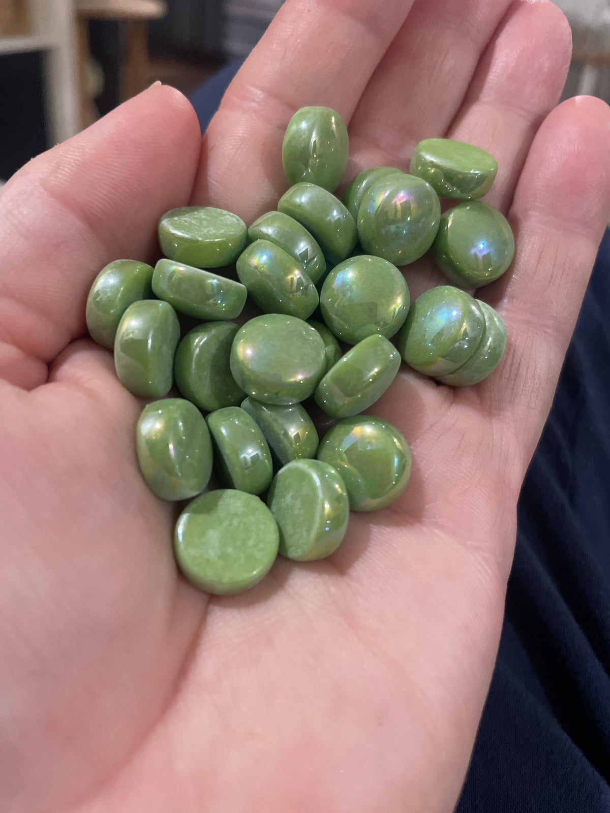 Iridised Domed Rounds - Meadow Green