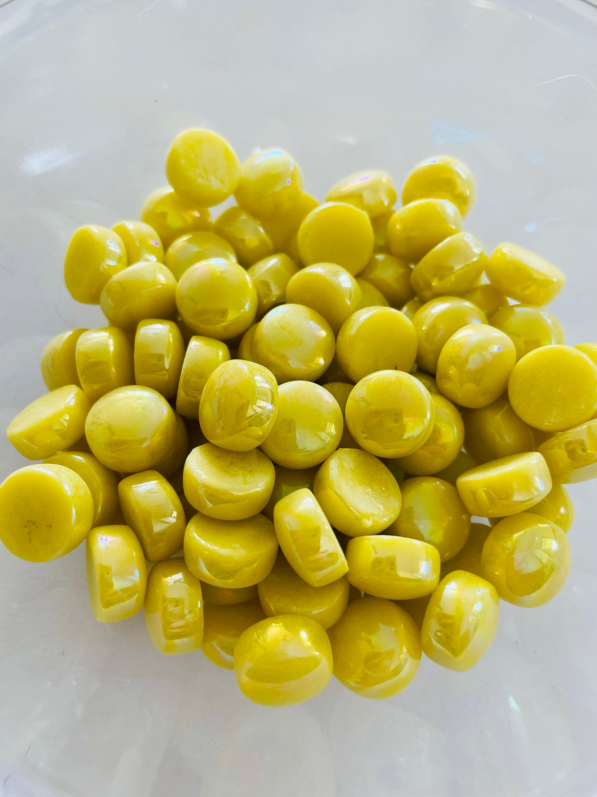 Iridised Domed Rounds - Opal Yellow