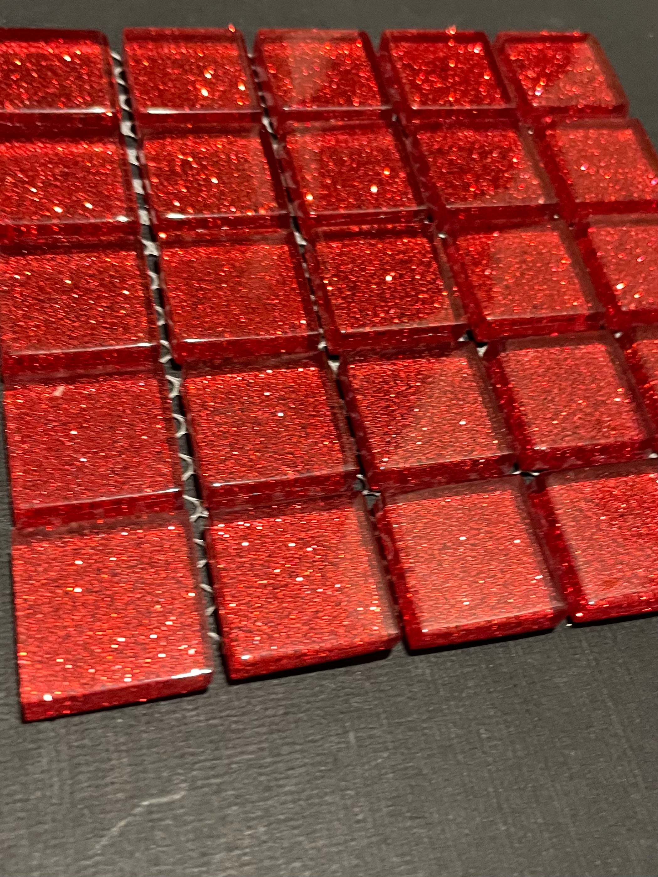 Glitter Glass Tiles - Ruby Red