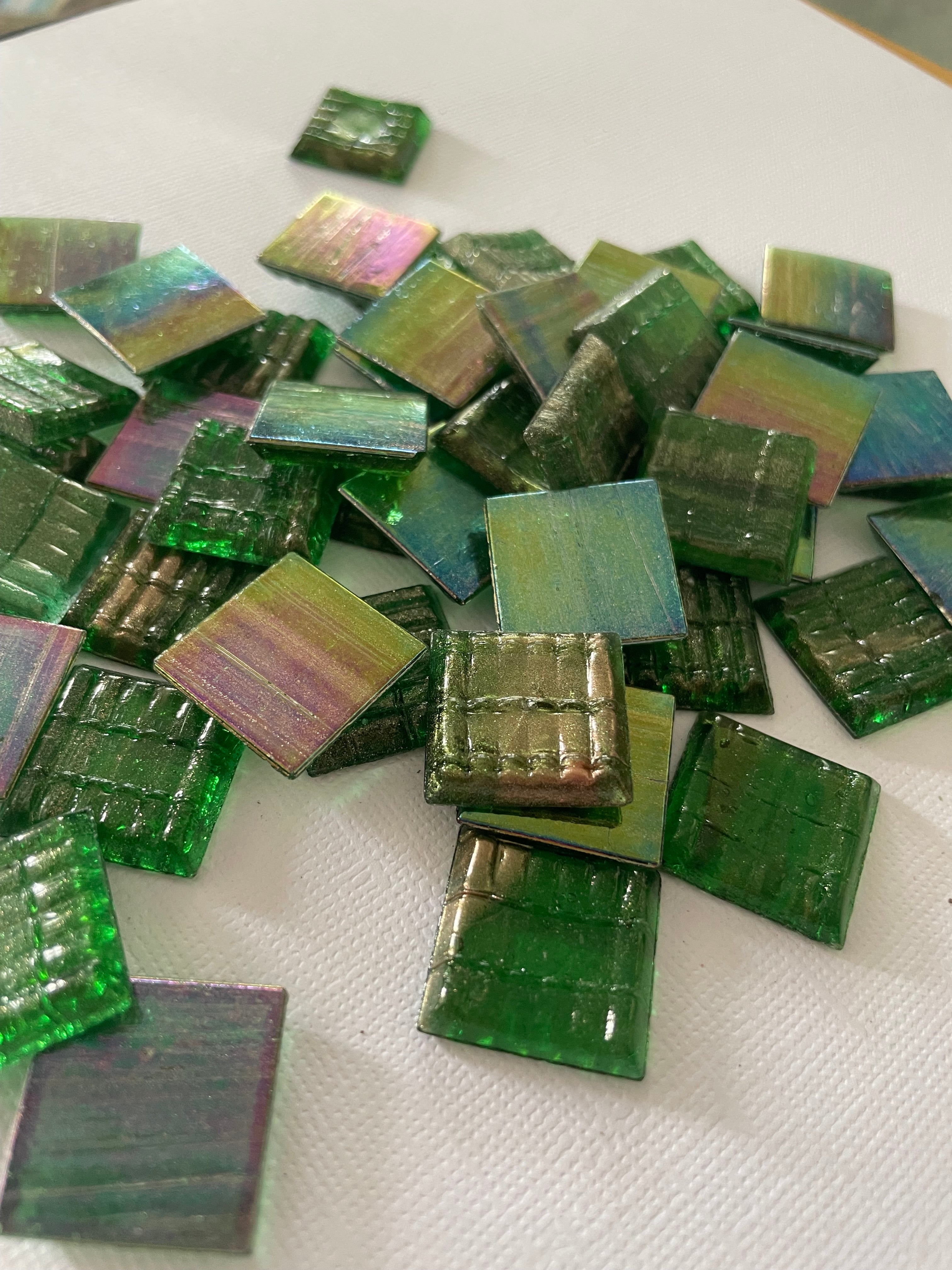 20mm Glass Iridised Tile - Forest Green
