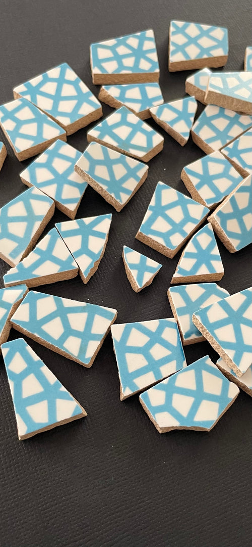Blue Stripe Ceramic Tile Pieces
