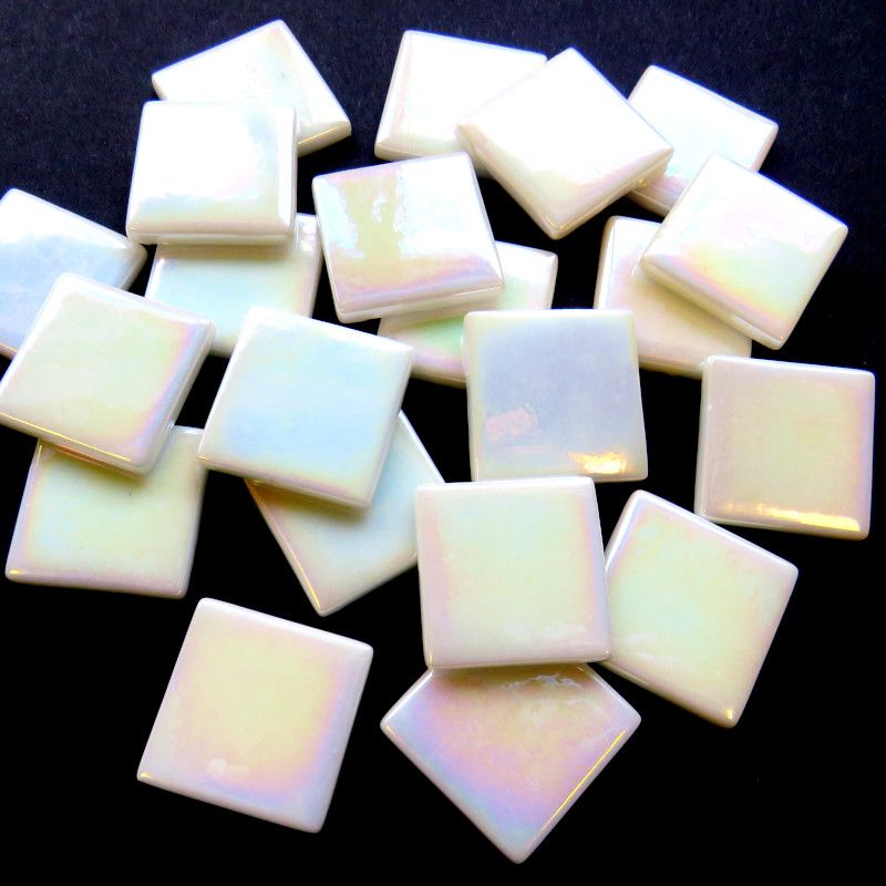 25mm Opaque Glass Squares - Iridised Opal White