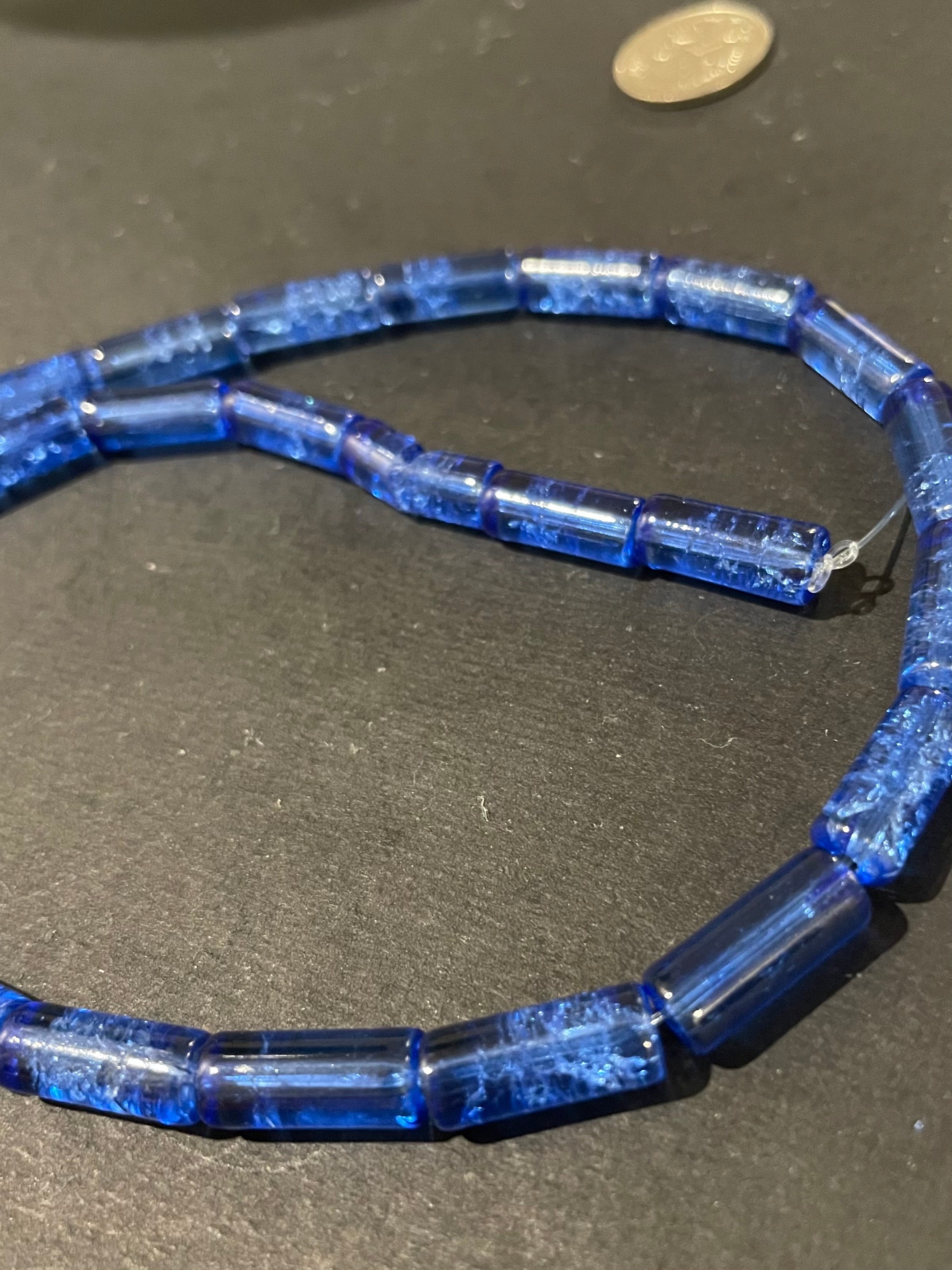 Glass Crackle Beads -Deep Blue