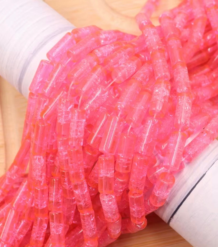 Glass Crackle Beads - Pink