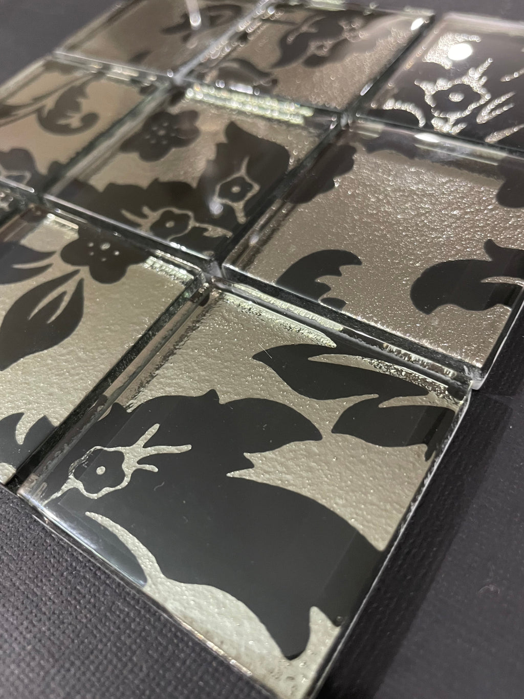 Black and Silver Damask Glass Tiles