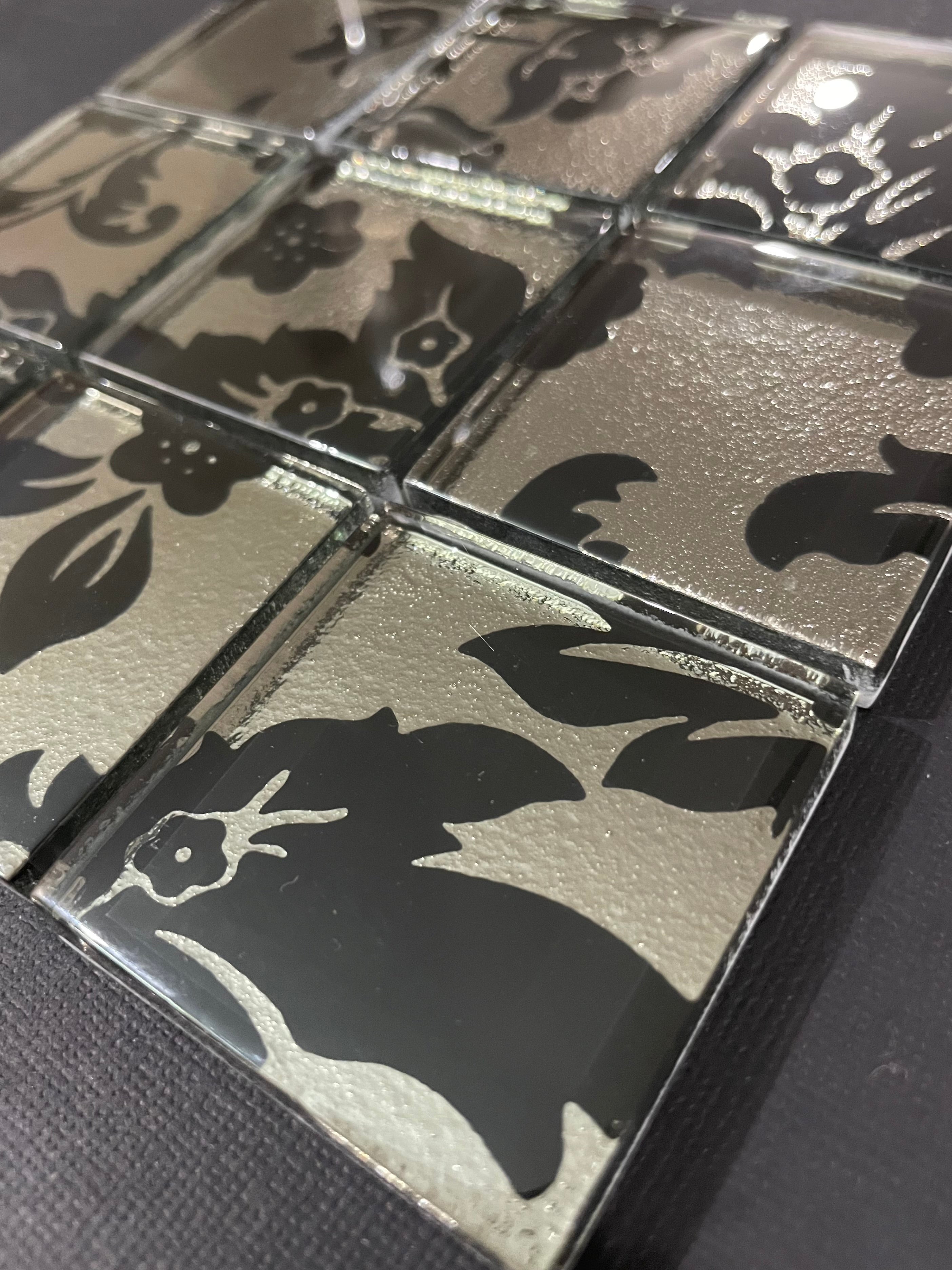 Black and Silver Damask Glass Tiles