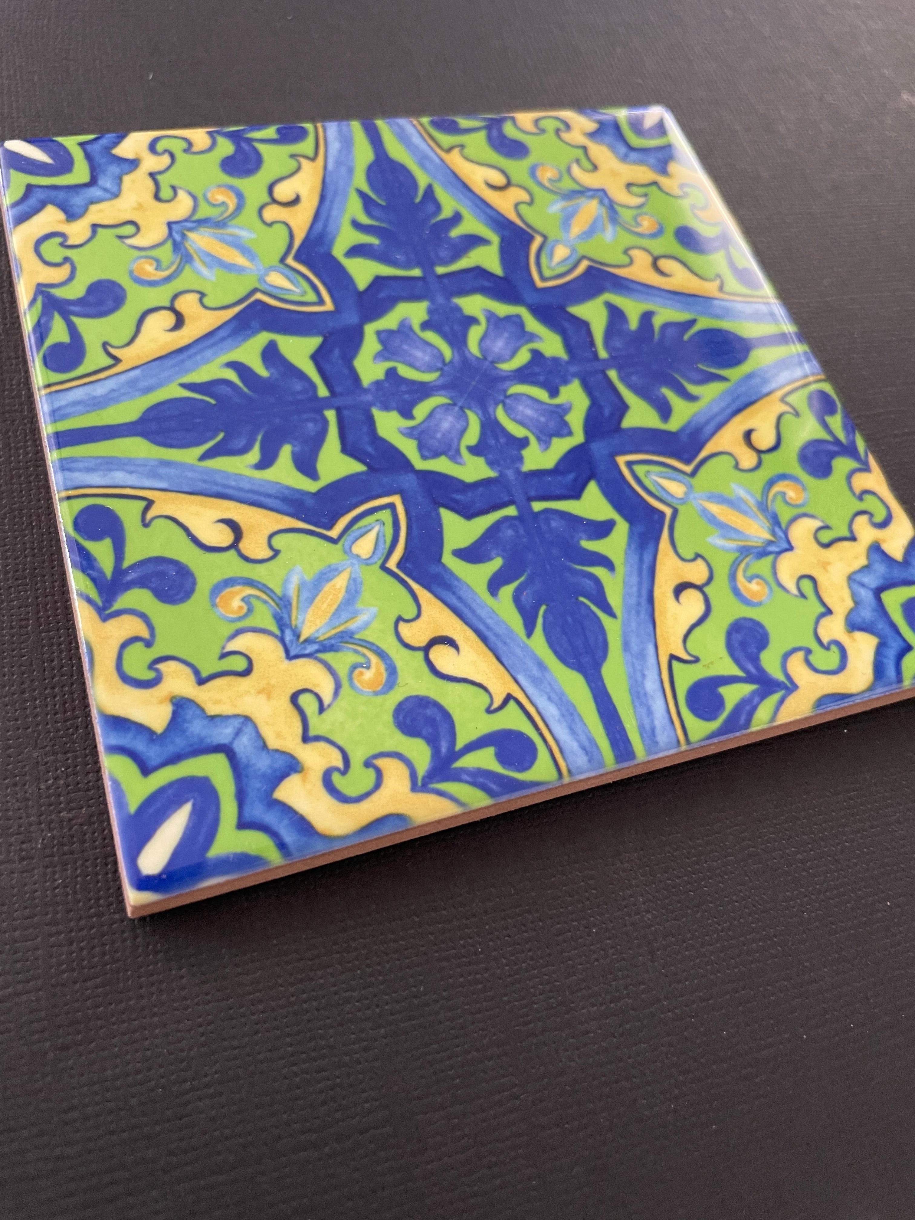 Decorative Tile - Green Blue Filagree