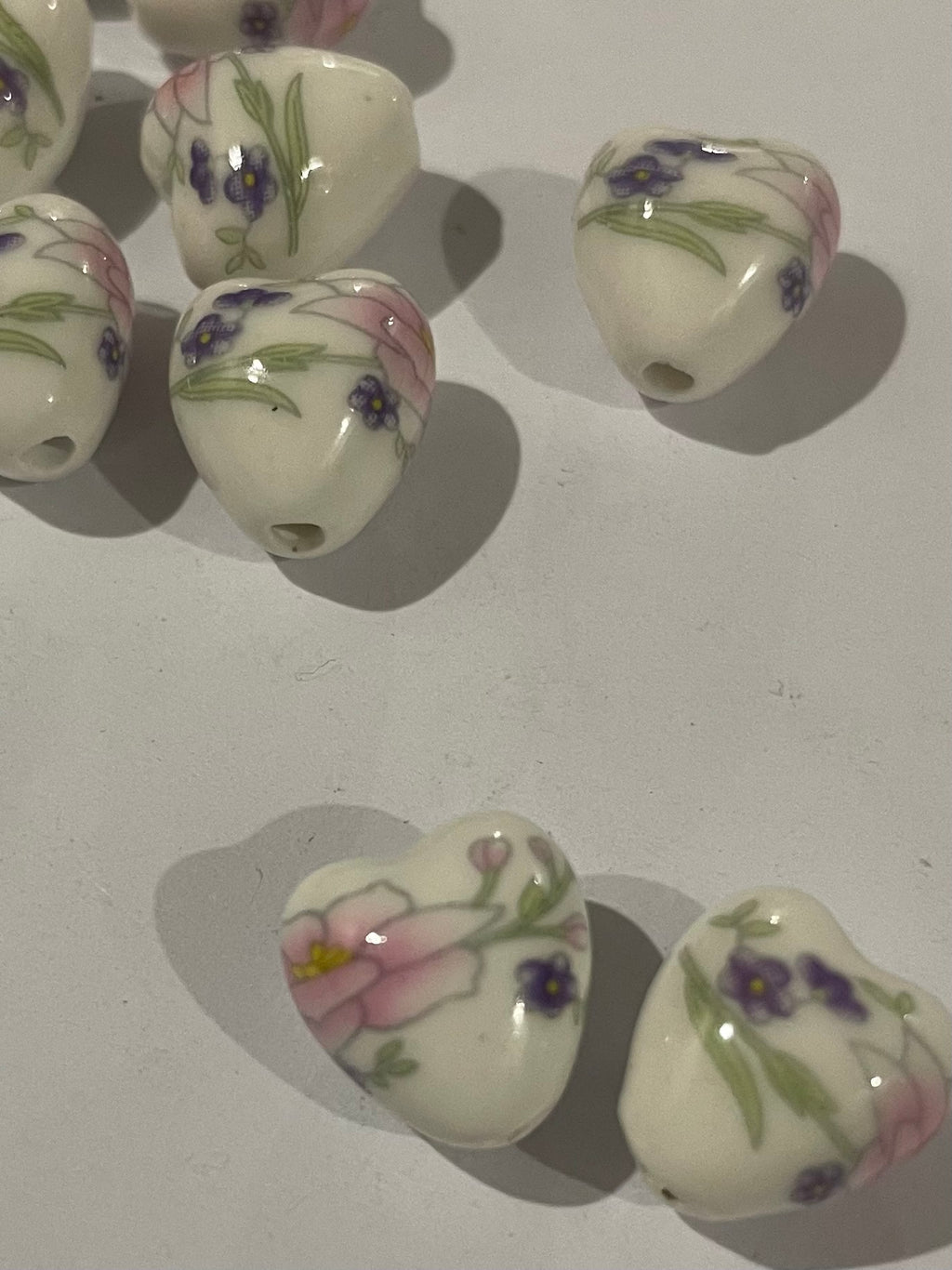 Floral Heart Beads - Pinks and Purples