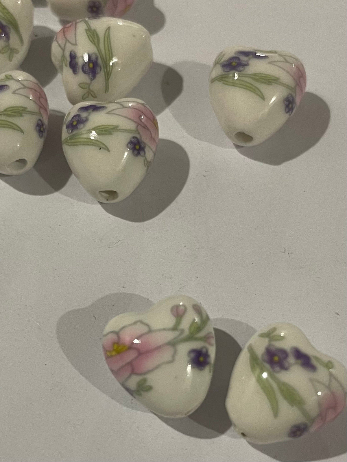 Floral Heart Beads - Pinks and Purples