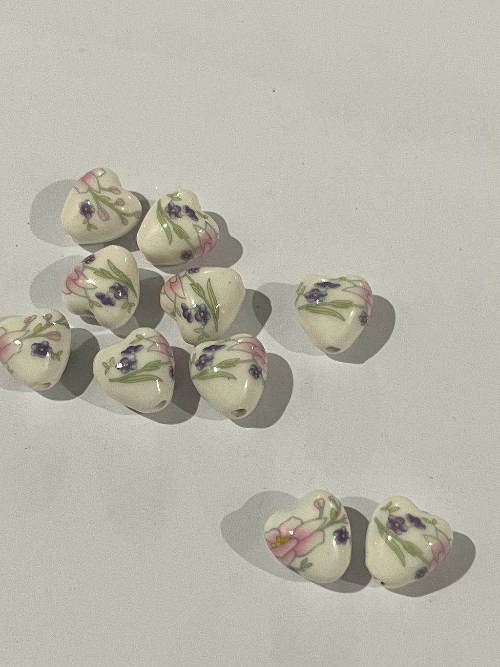 Floral Heart Beads - Pinks and Purples