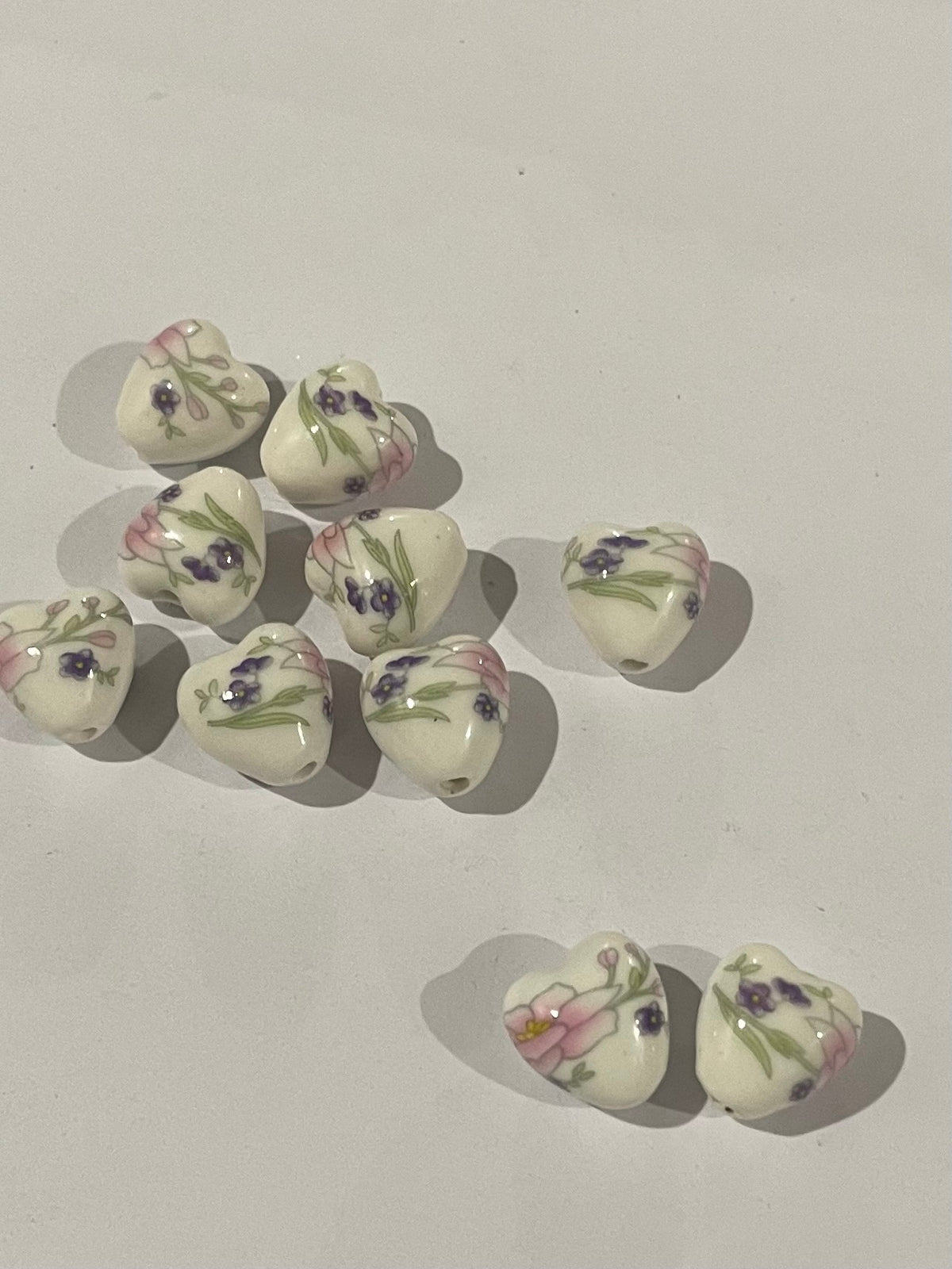 Floral Heart Beads - Pinks and Purples