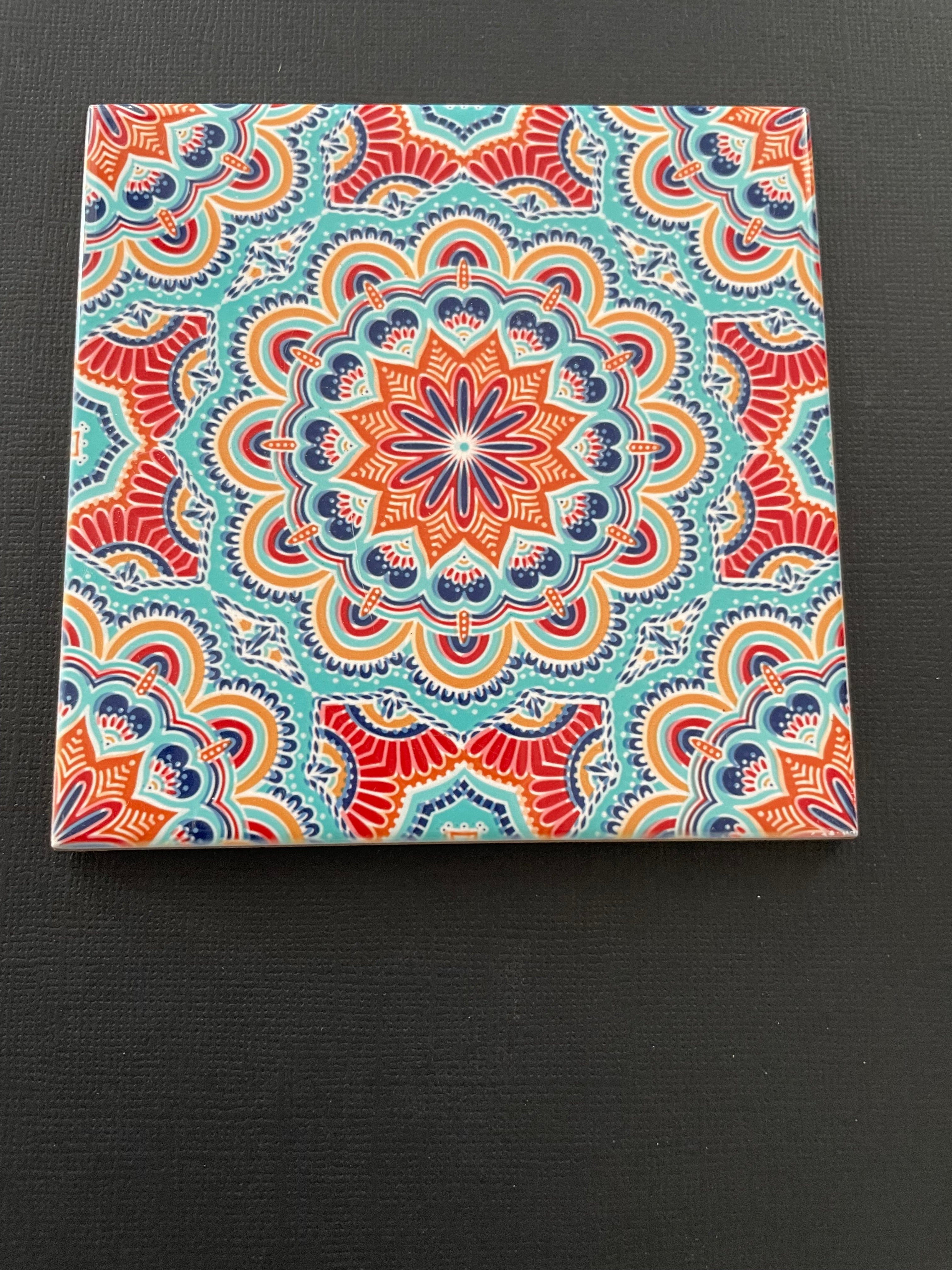 Decorative Tile - Orange Blue Mandala