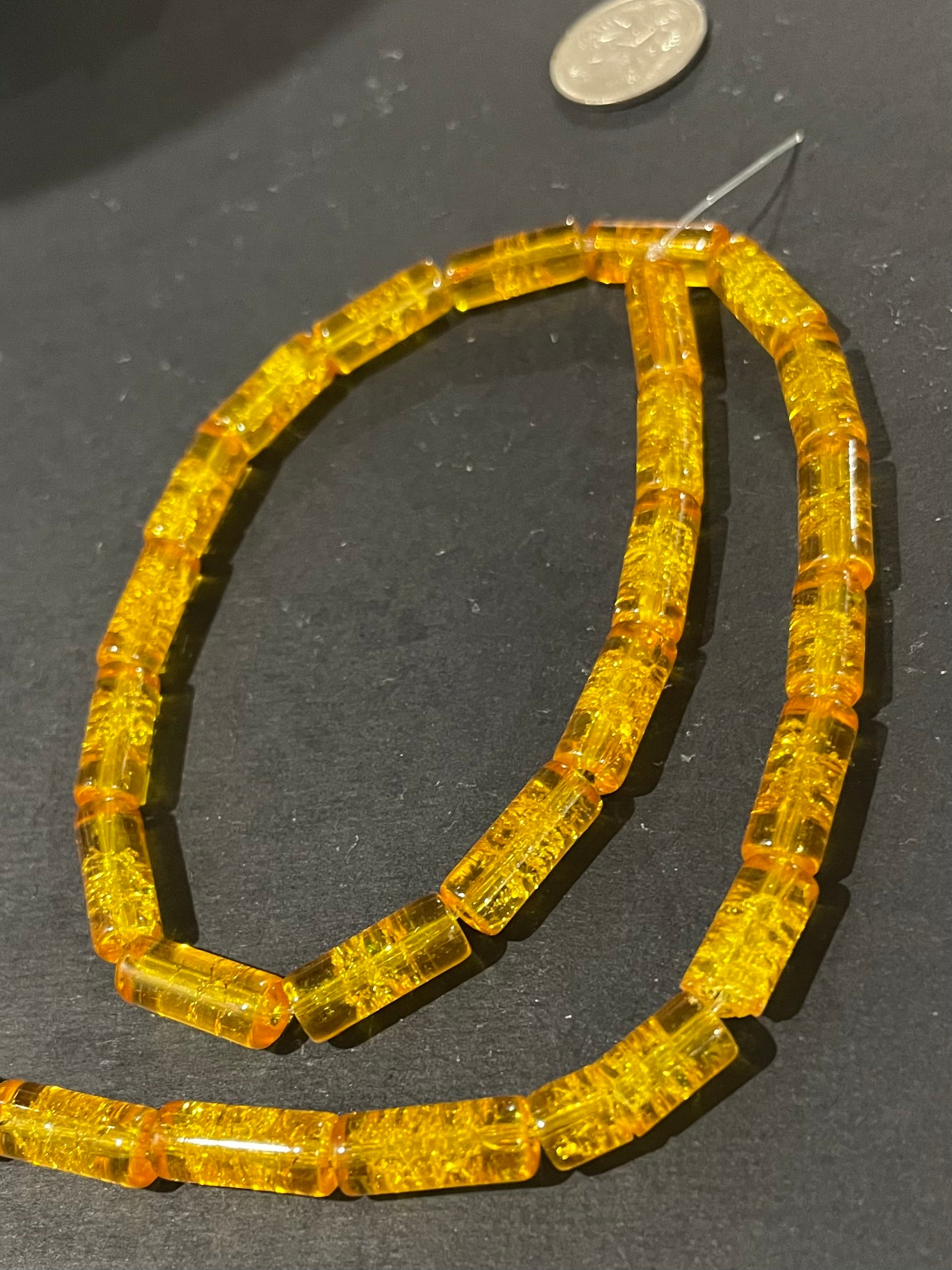 Glass Crackle Beads - Yellow Gold