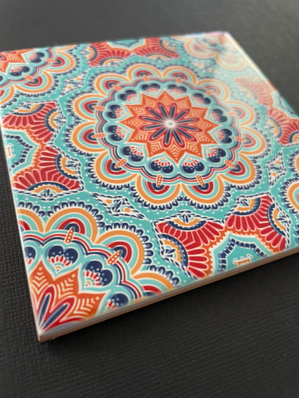 Decorative Tile - Orange Blue Mandala