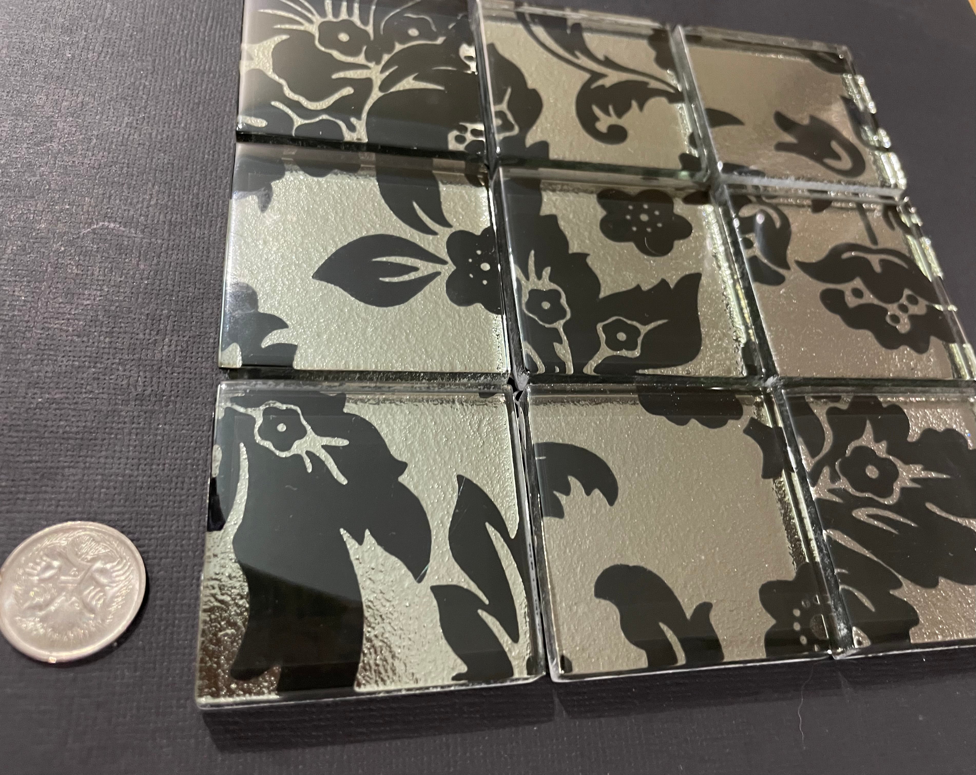 Black and Silver Damask Glass Tiles