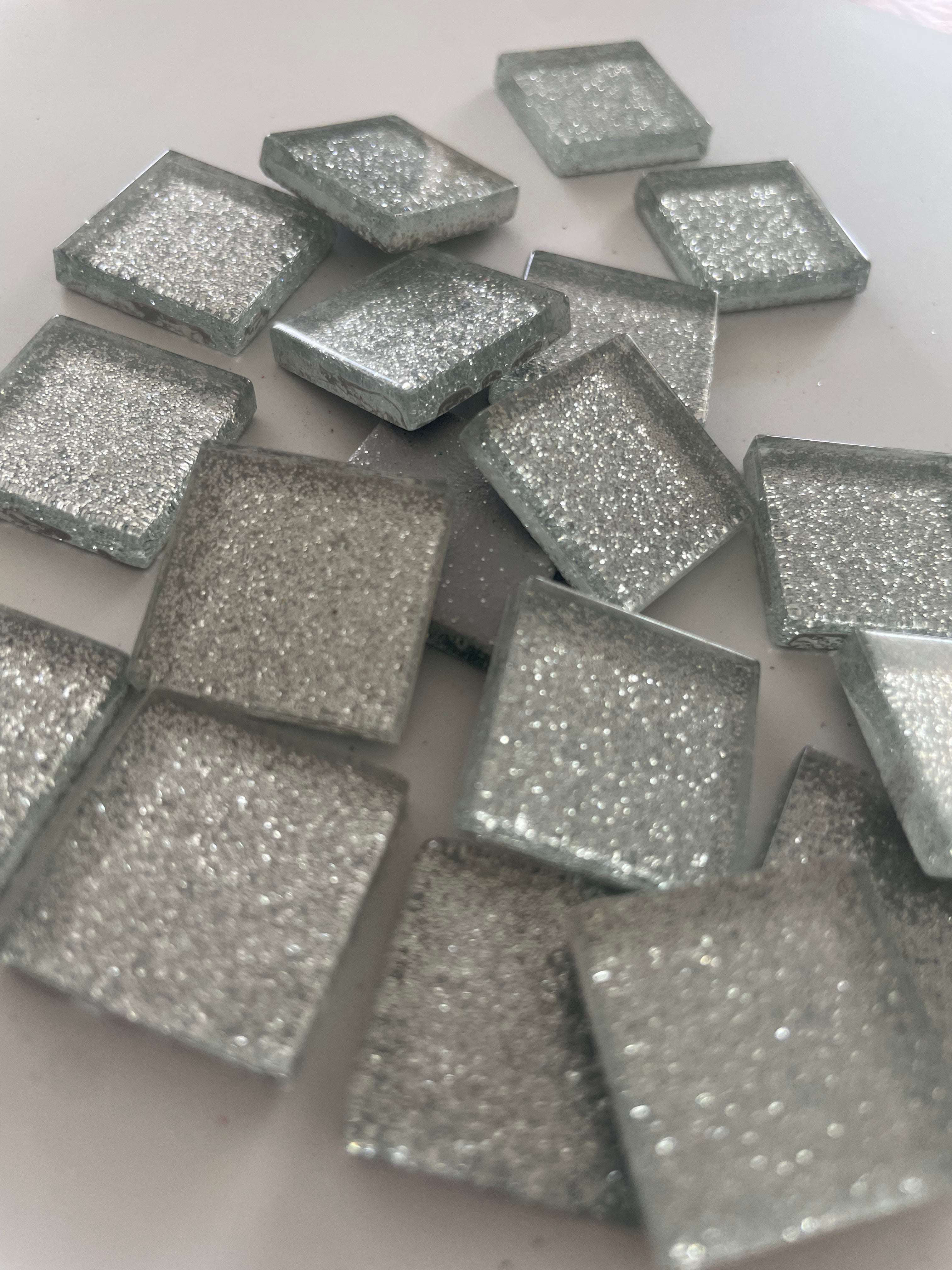 Glitter Glass Tiles - Silver