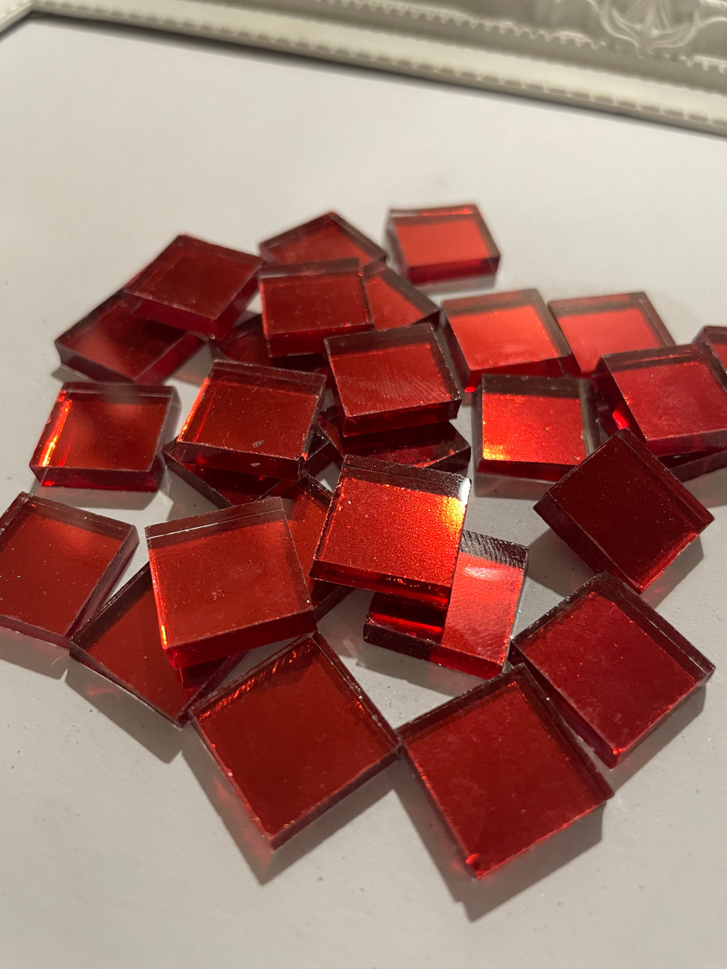 Ruby Red Mirror Squares 15mm