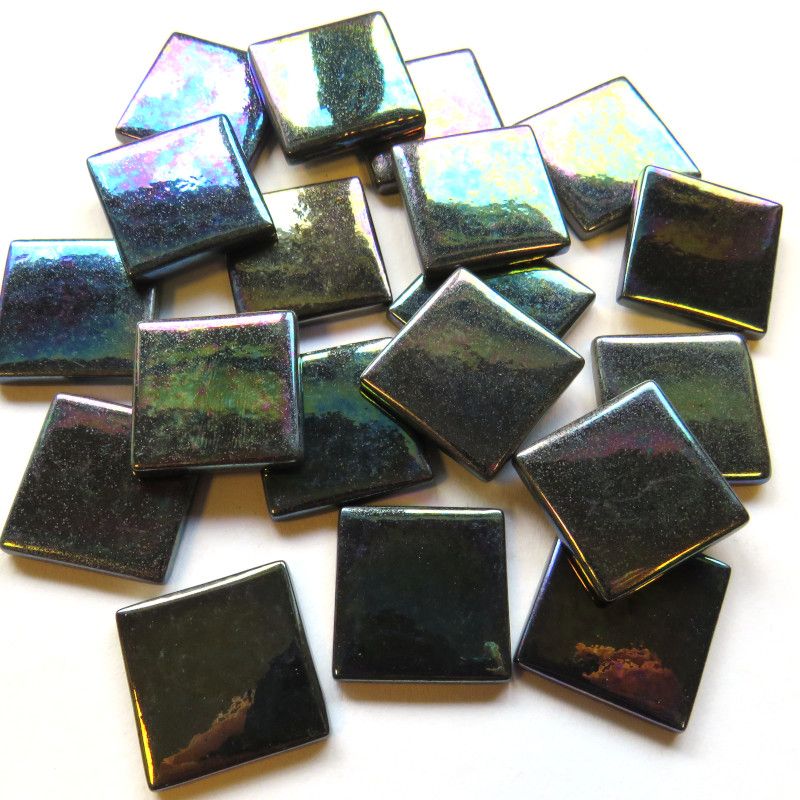 Pâte De Verre (PDV) 25mm Opaque Glass Squares - Iridised Opal Black