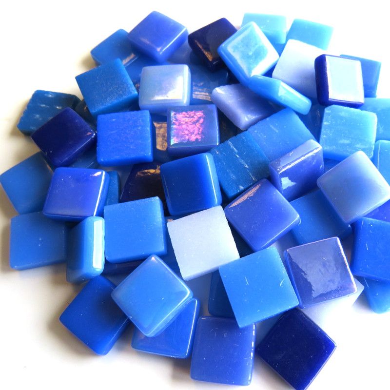 12mm Glossy Glass Squares - Feeling Blue