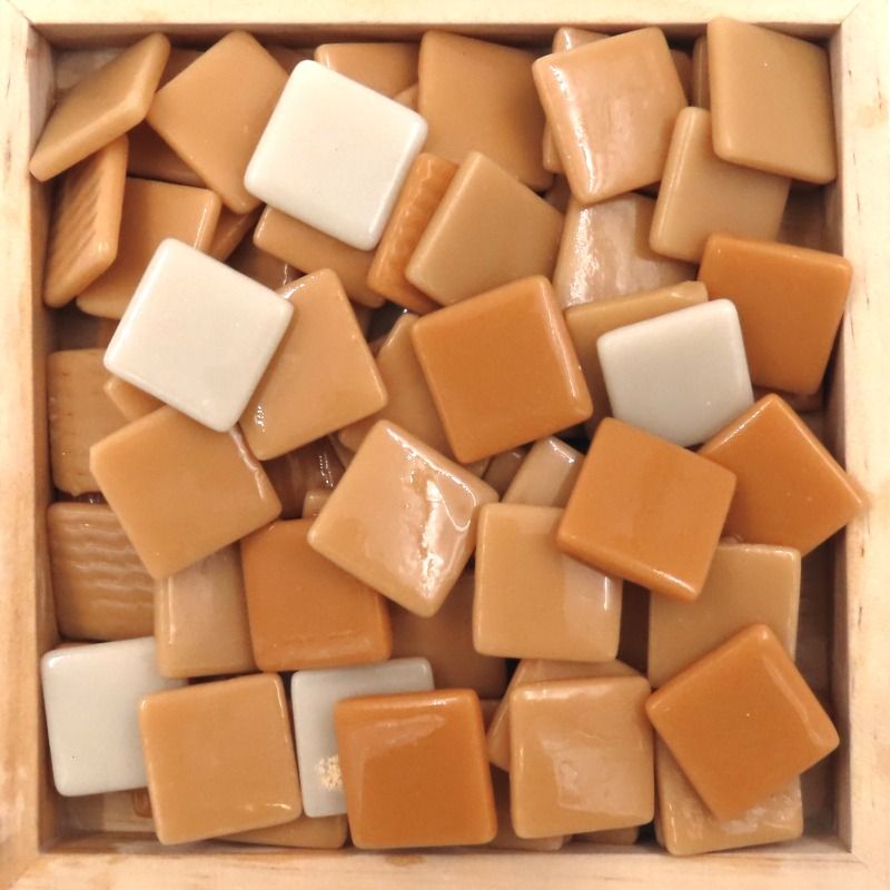 Pâte De Verre (PDV) 25mm Opaque Glass Squares -  Crème Caramel Mix
