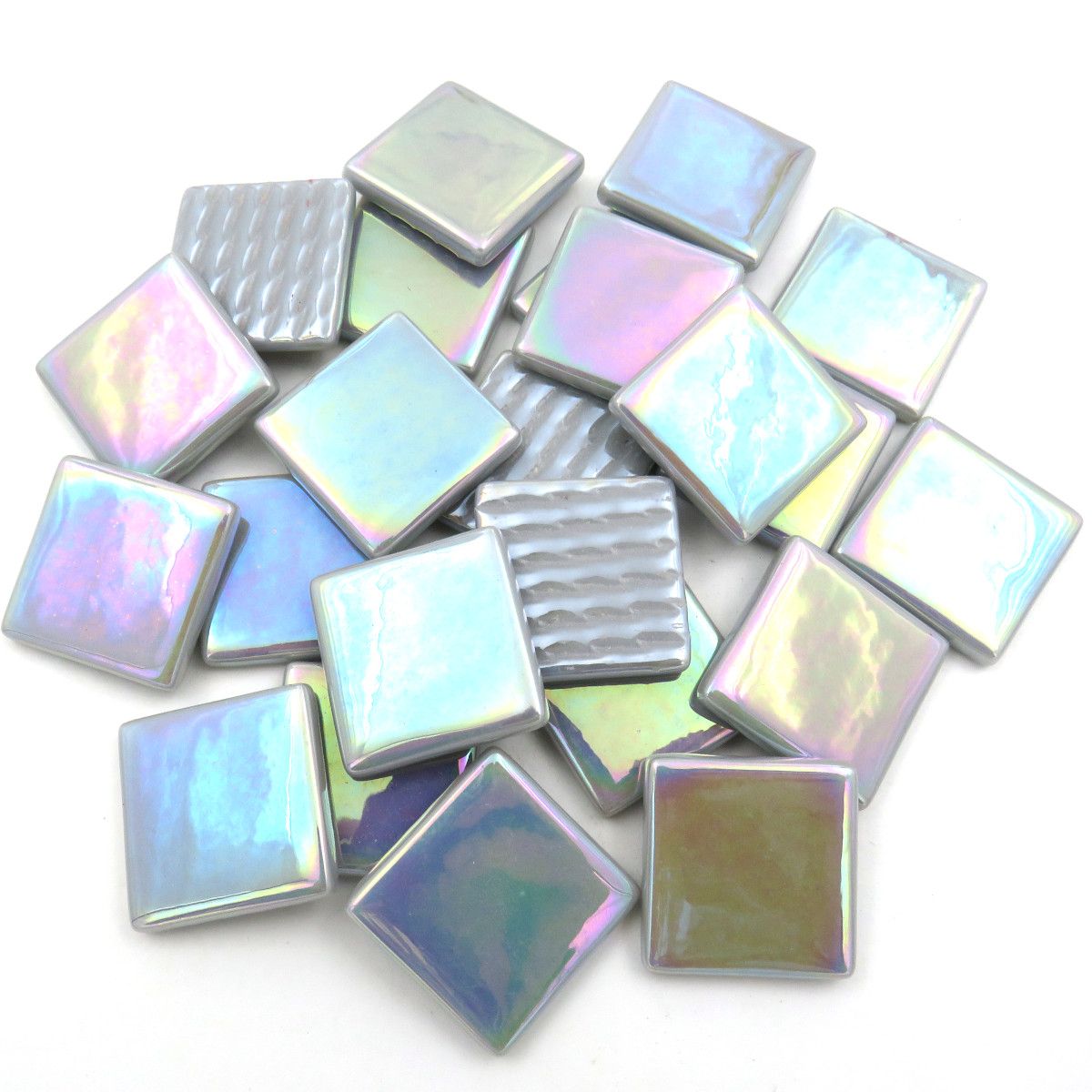 Pâte De Verre (PDV) 25mm Opaque Glass Squares - Iridised Pearl Grey