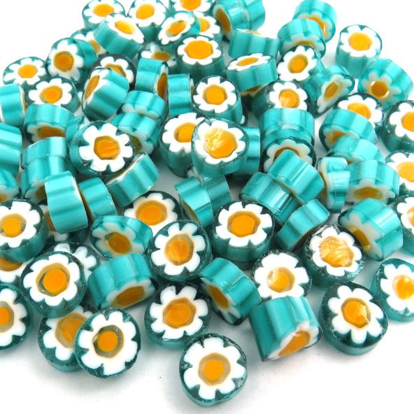 Venetian Millefiori COE 104 - Teal Yellow Flower