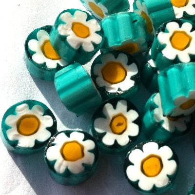 Venetian Millefiori COE 104 - Teal Yellow Flower
