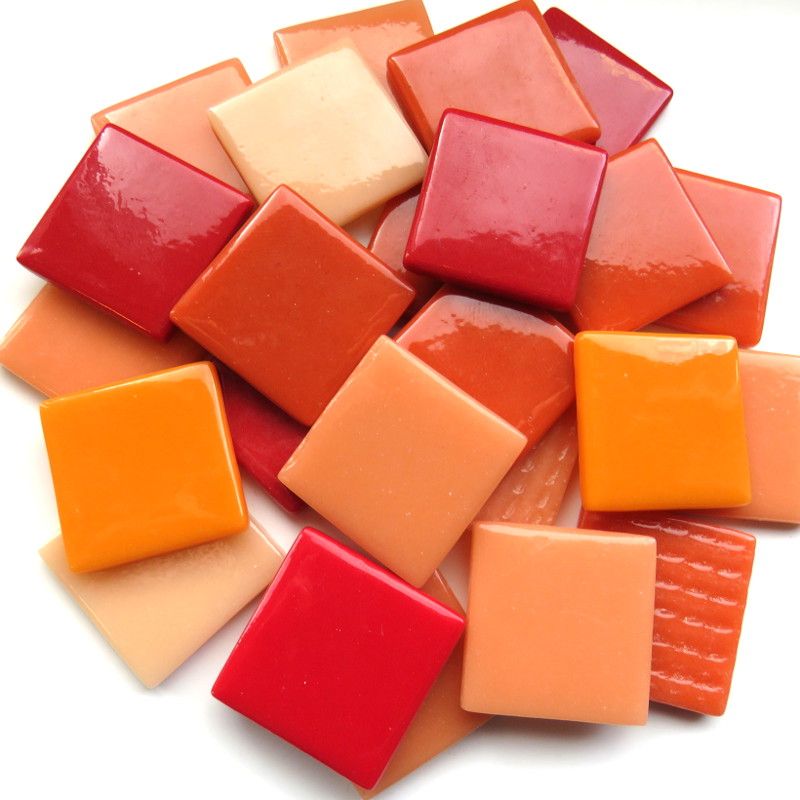 Pâte De Verre (PDV) 25mm Opaque Glass Squares - Chinese Lantern